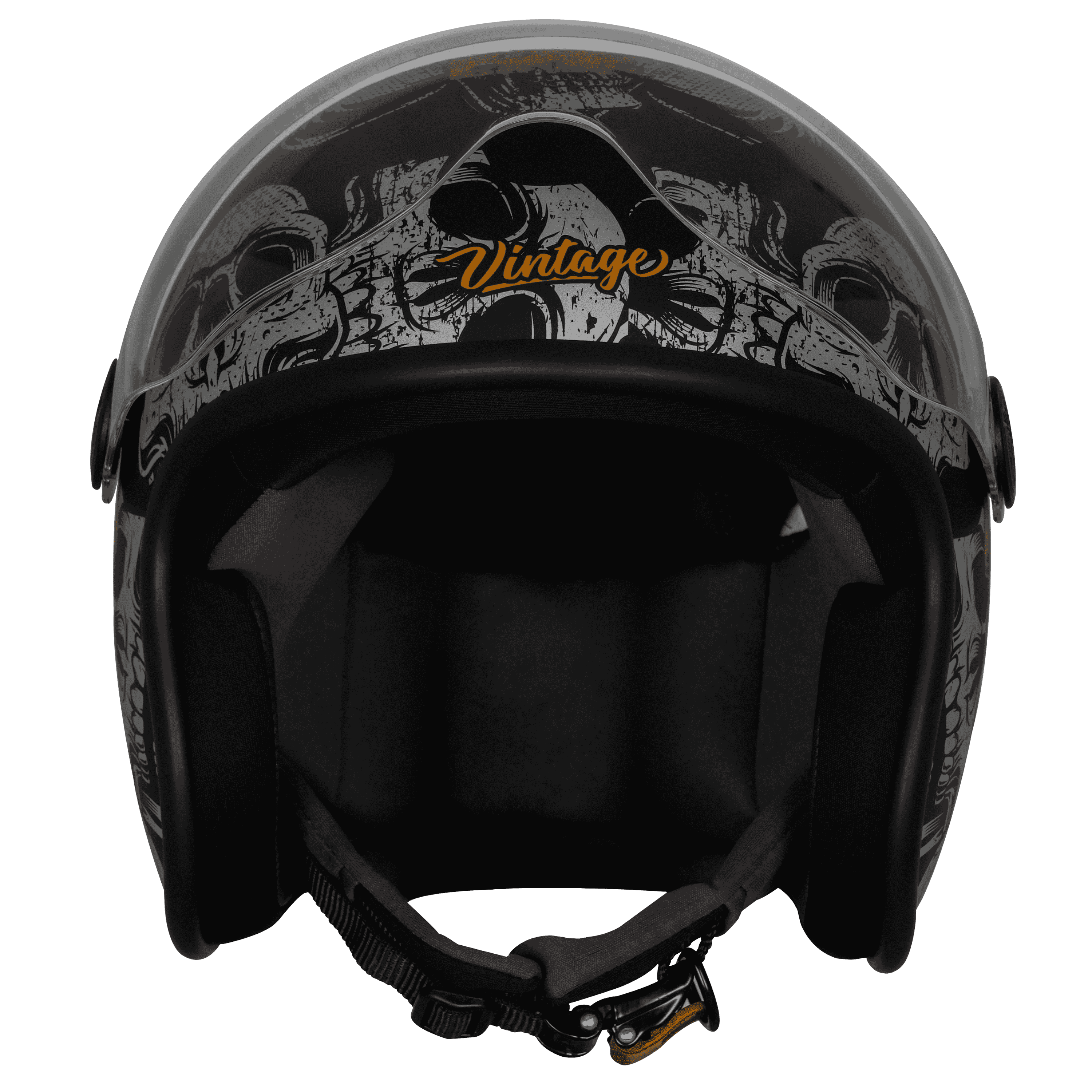 SBH-54 VINTAGE SKULL GLOSSY BLACK WITH ORANGE